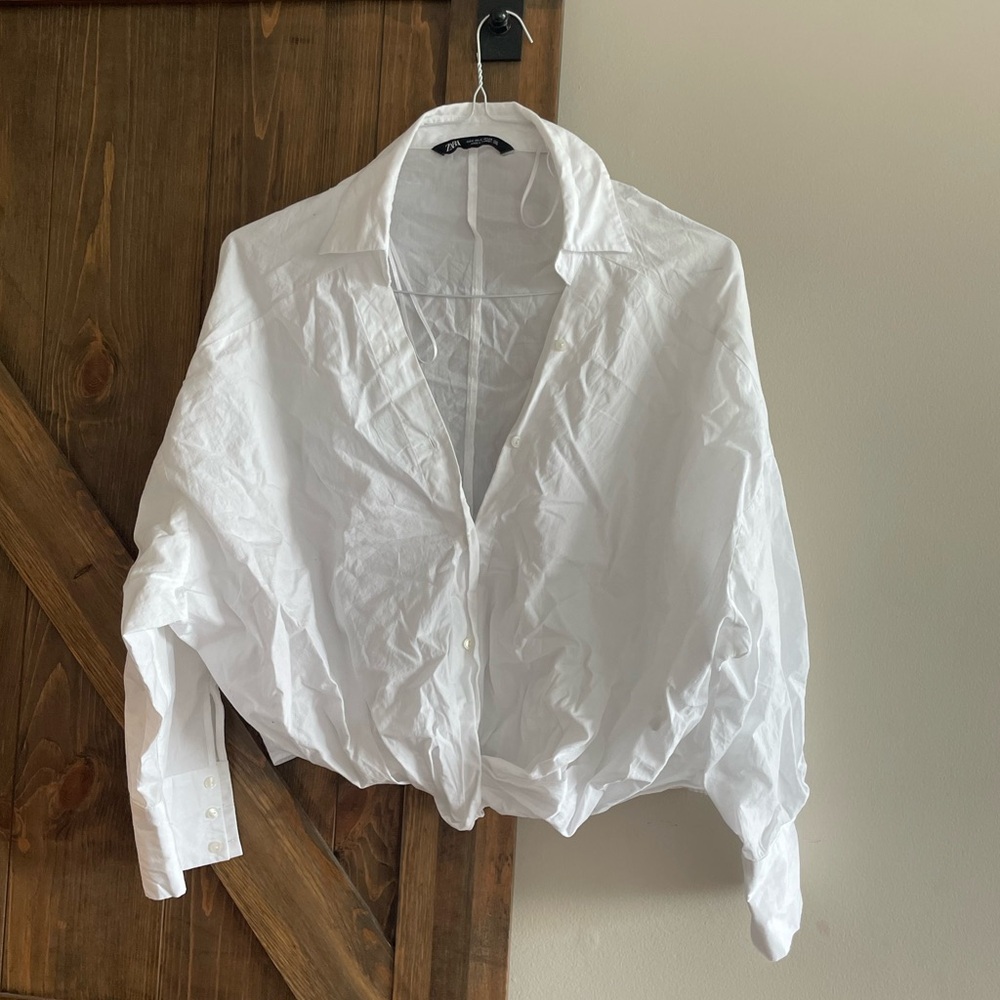 Zara White Poplin Blouse Shirt